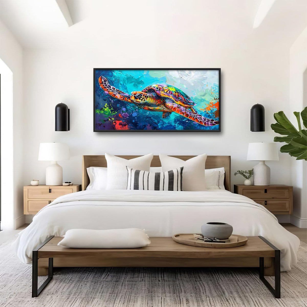 Sea Turtle Extra Large Wall Art Ocean Coastal Framed Wall Decor Swimming Turtle Canvas Painting Pictures for Living Room Bedroom Bathroom Office 30"x60" (Sea Turtle / 60"L x 30"W)