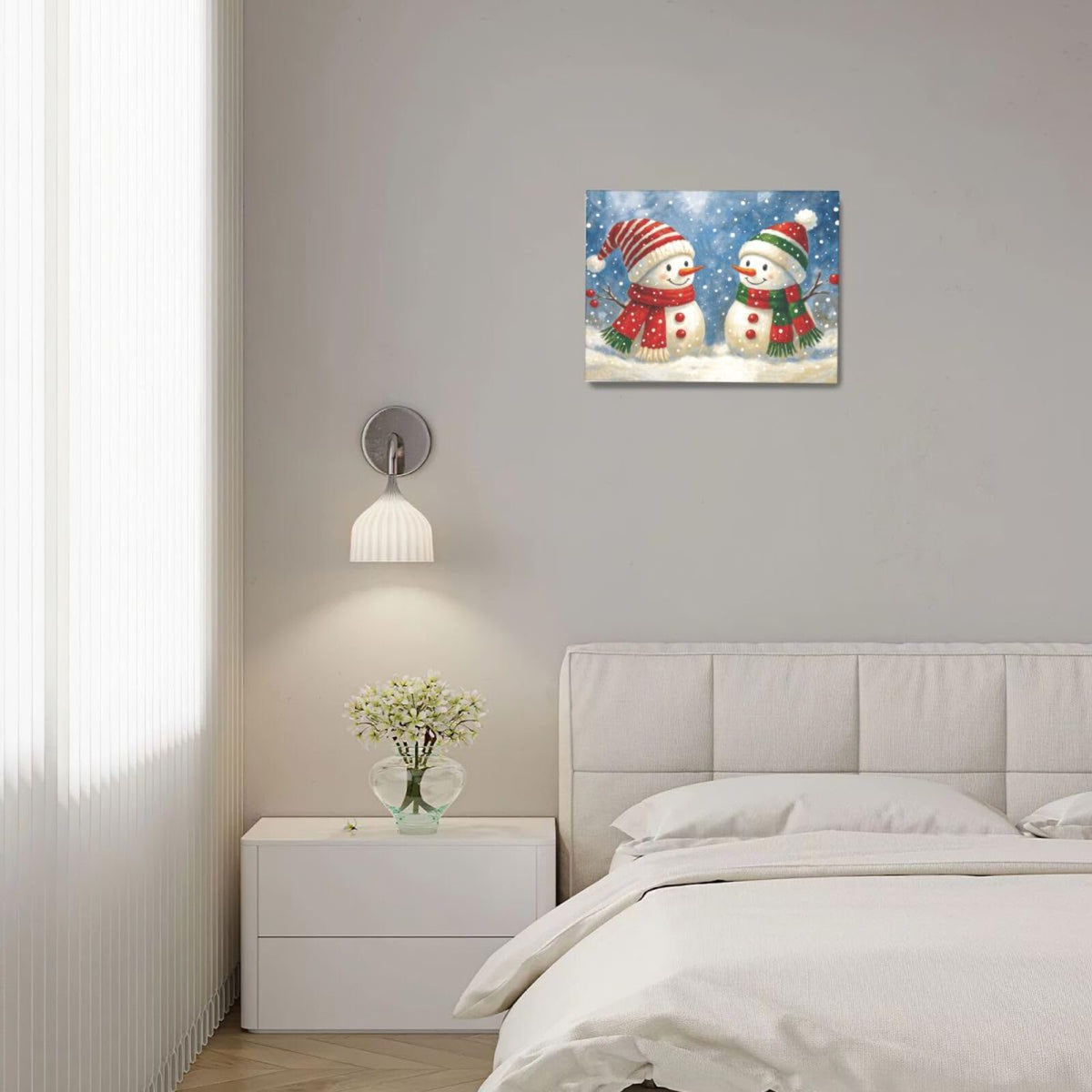 Christmas Snowman Wall Art Winter Holidays Canvas Wall Decor Pictures Paintings Prints Artwork Framed Decorations For Bathroom Bedroom Living Room Office Gifts 16" x 12" (Snowman / 16"L x 12"W)