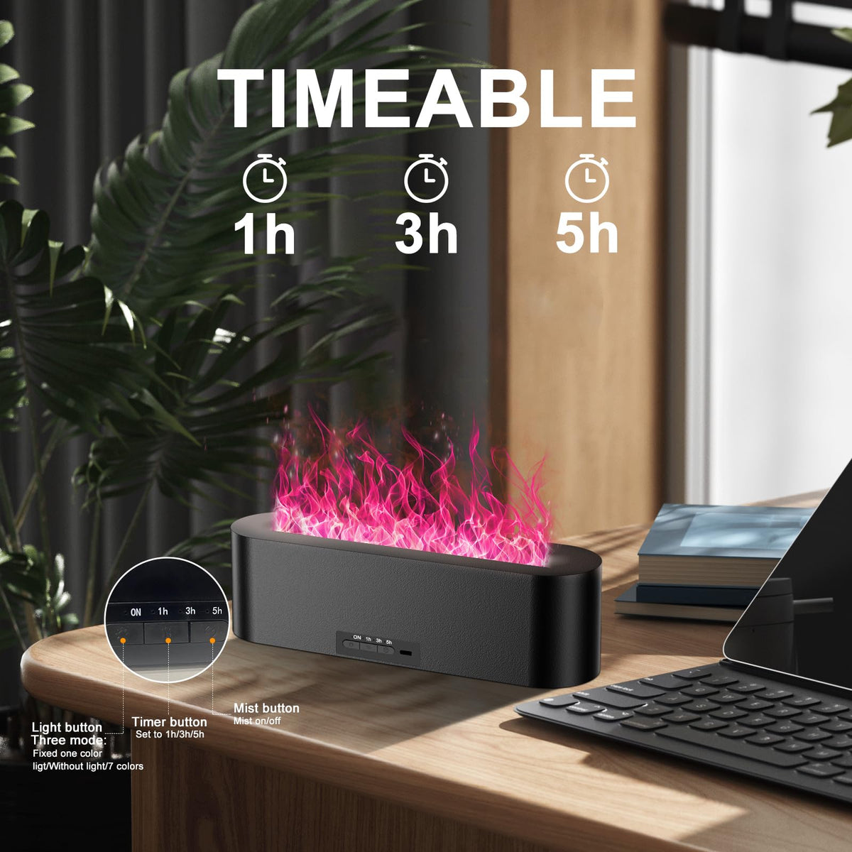 Colorful Flame Fire Diffuser Humidifier (Black Colored Light)