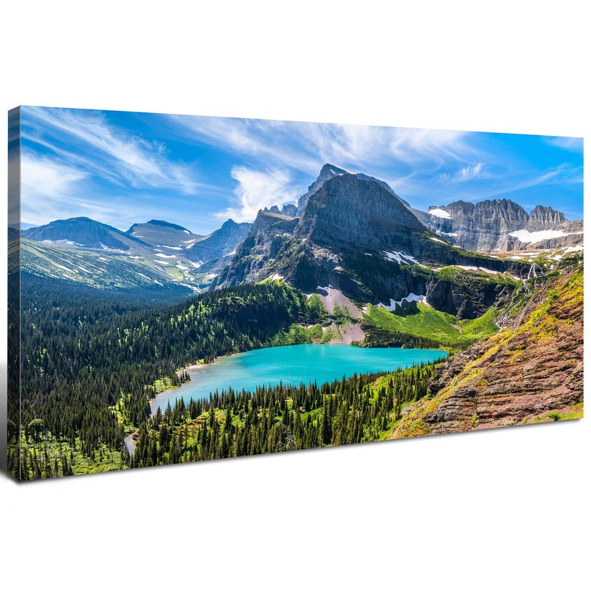 Mountain Canvas Wall Art Teal Saint Mary Lake Landscape Wall Decor Glacier National Park Canvas Poster Modern Nature Scenic Painting Artwork for Living Room Bedroom Office Home Decorations 24x48" (48"L x 24"W / Glacier Park)