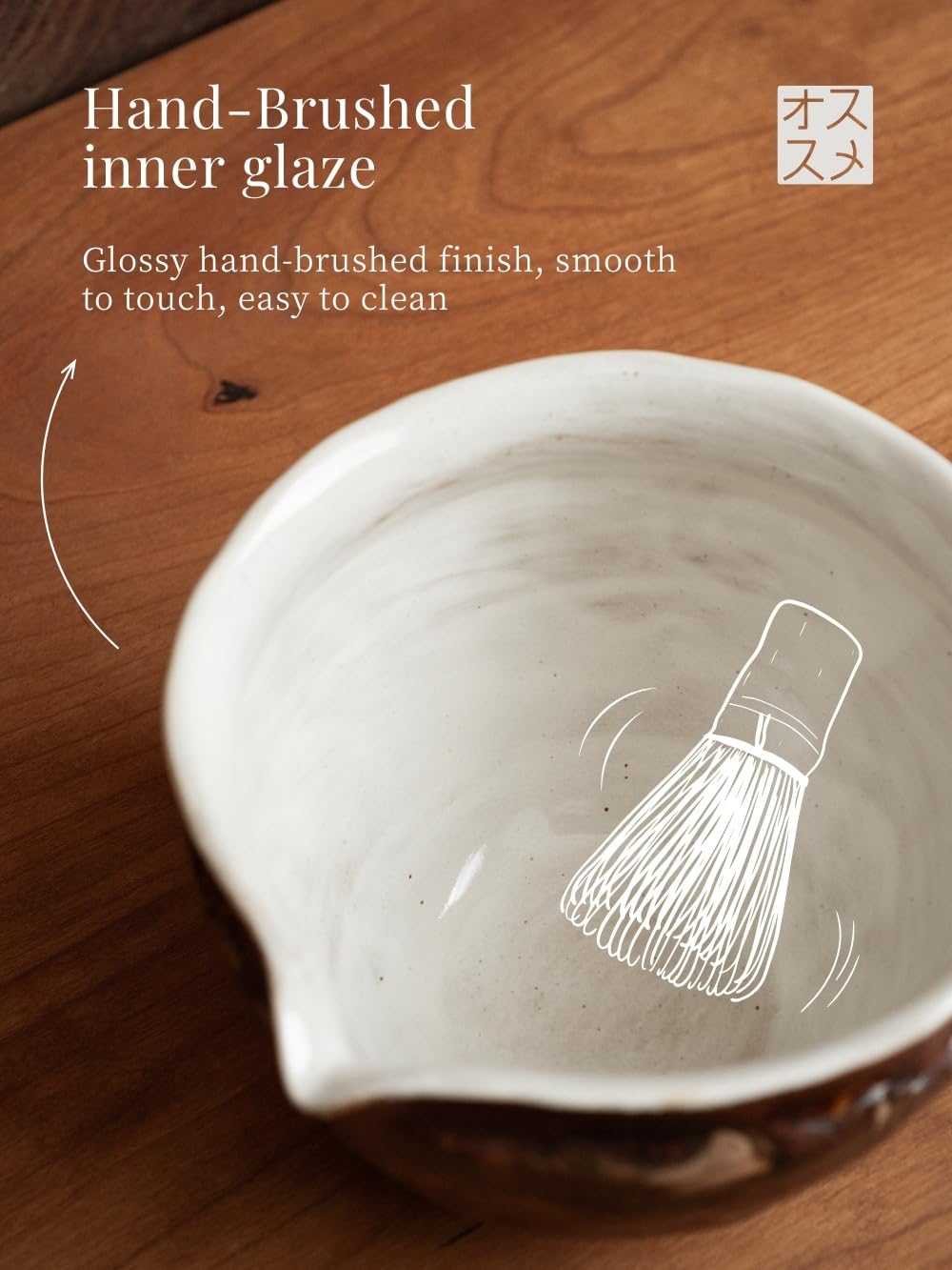 Matcha Set with Handmade Ceramic Bowl & Bamboo Whisk (Dark Brown)
