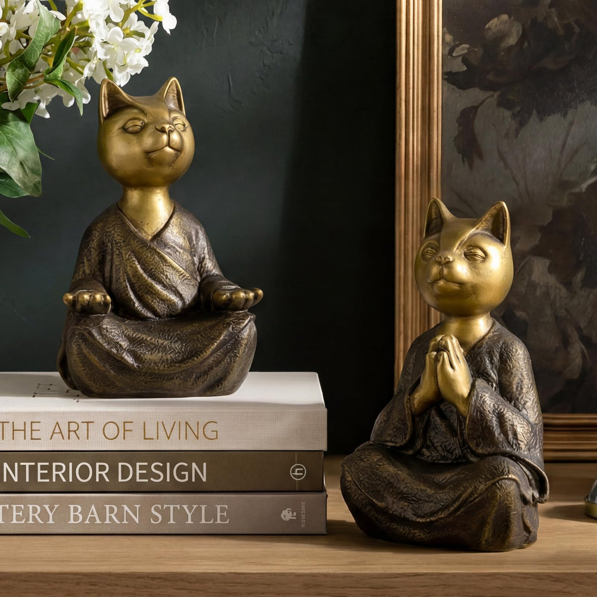 Meditating Cat Bookends (Gold)