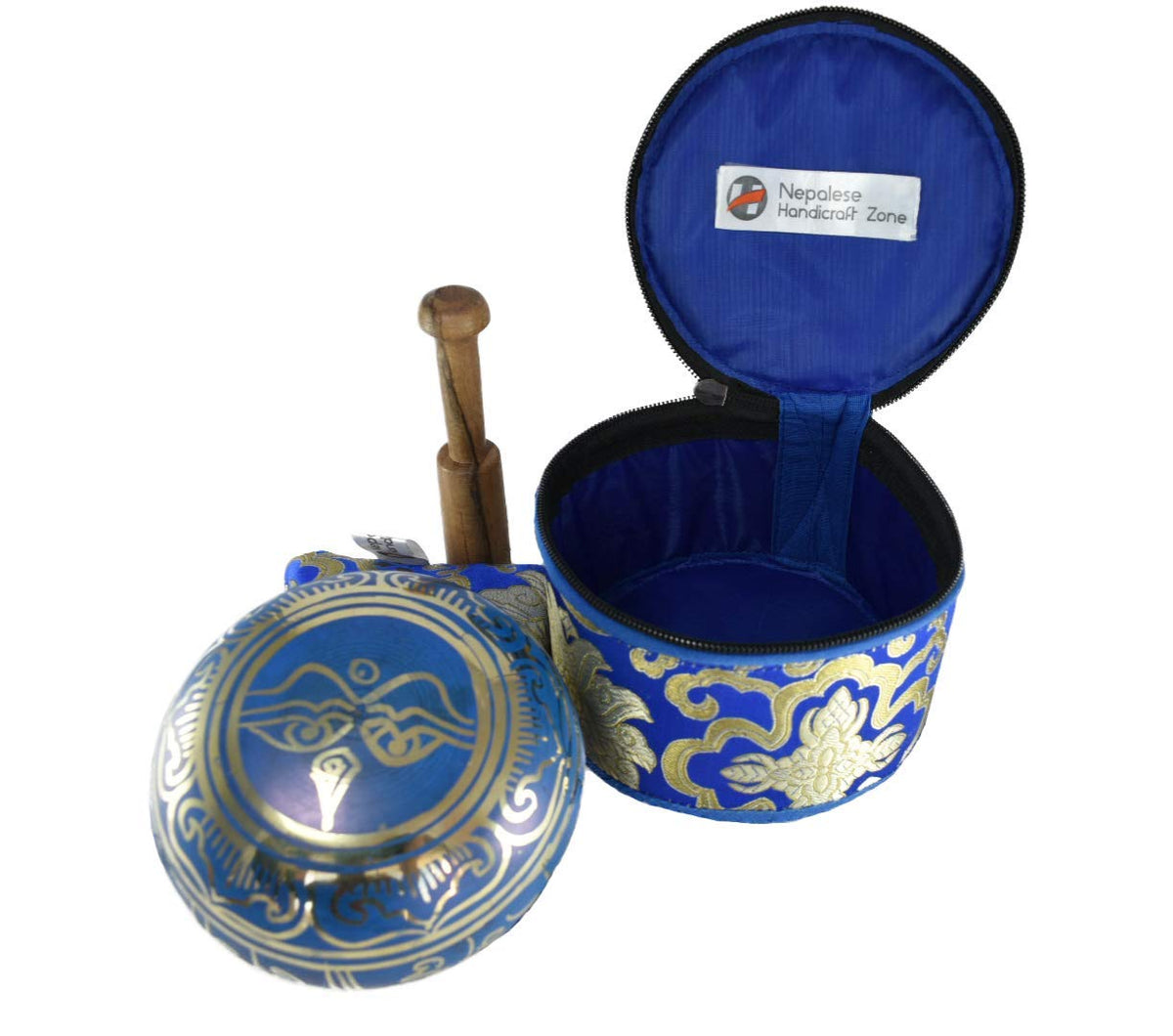 Color Singing Bowl Set with free stick and cushion by Nepalese Handicraft Zone (Blue)