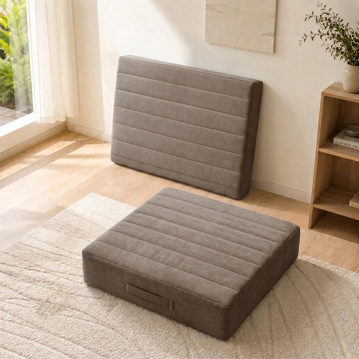 2 Pcs High Density Foam Floor Pillow (Coffee / 2 Counts)