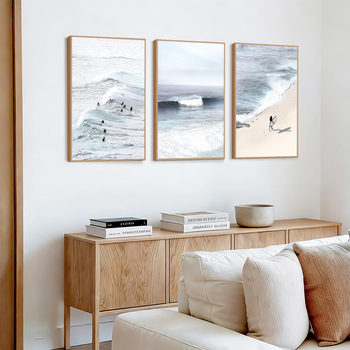 Coastal Surfing Framed Canvas Wall Art Set (Surfing / 16"L x 24"W)