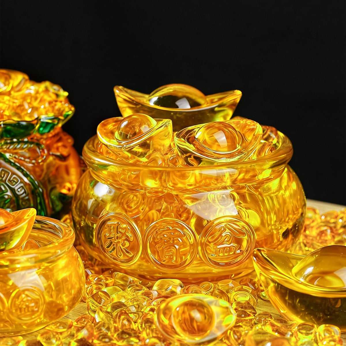 4.7 Inch Crystal Wealth Bowl with Gold Ingots (Large Treasure Bowl)