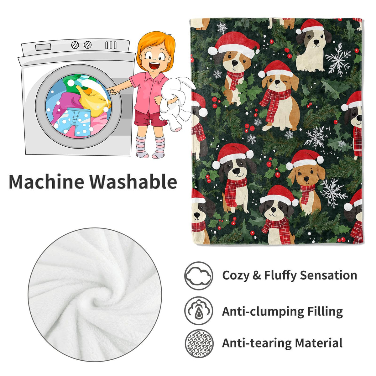 Cute Christmas Dog Blanket Festive Puppy Santa Hat Throw Blankets (40x50in / Christmas)