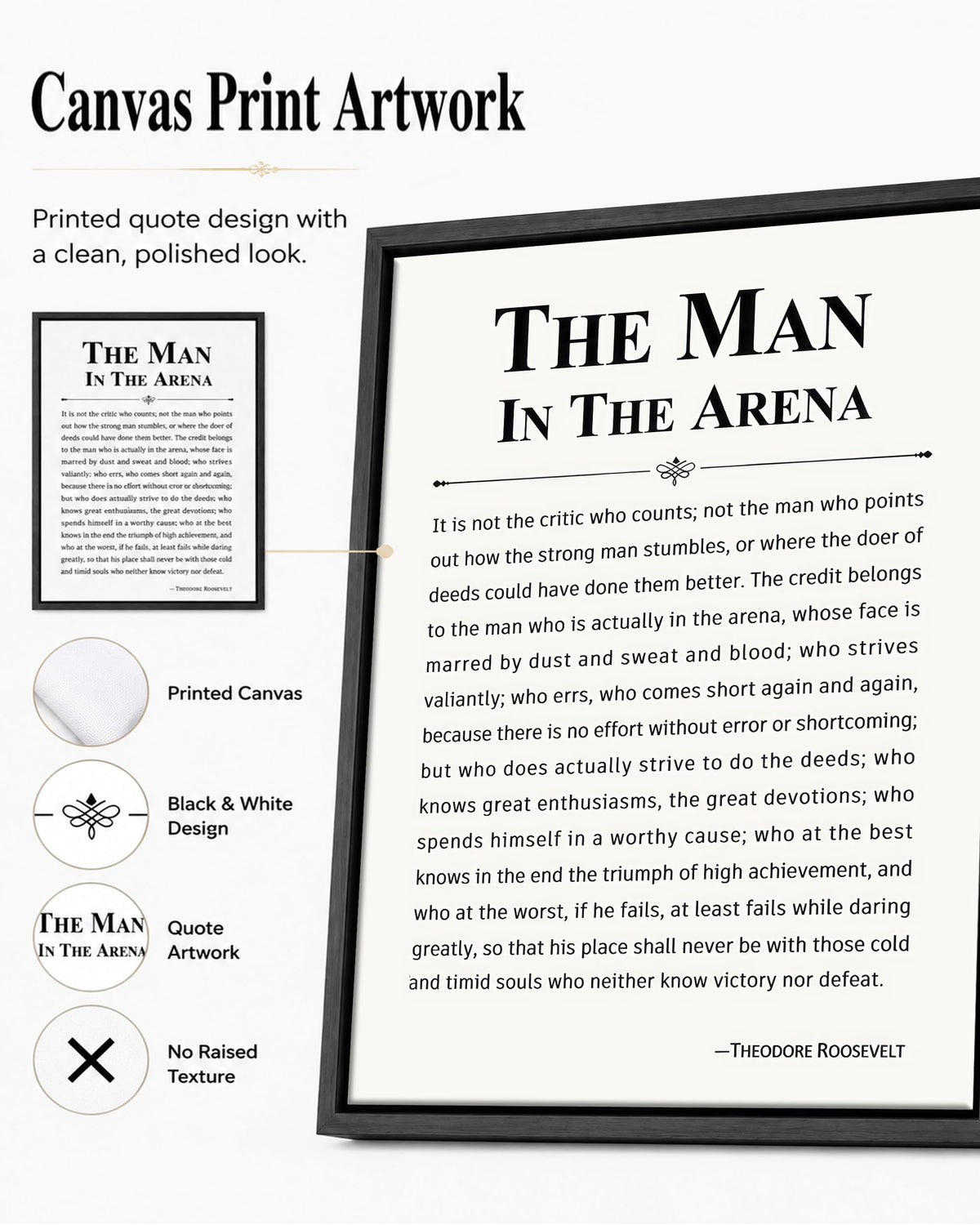 The Man in The Arena Framed Inspirational Canvas Wall Art 16×24 Inch (Framed Inspirational / 24"L x 16"W)