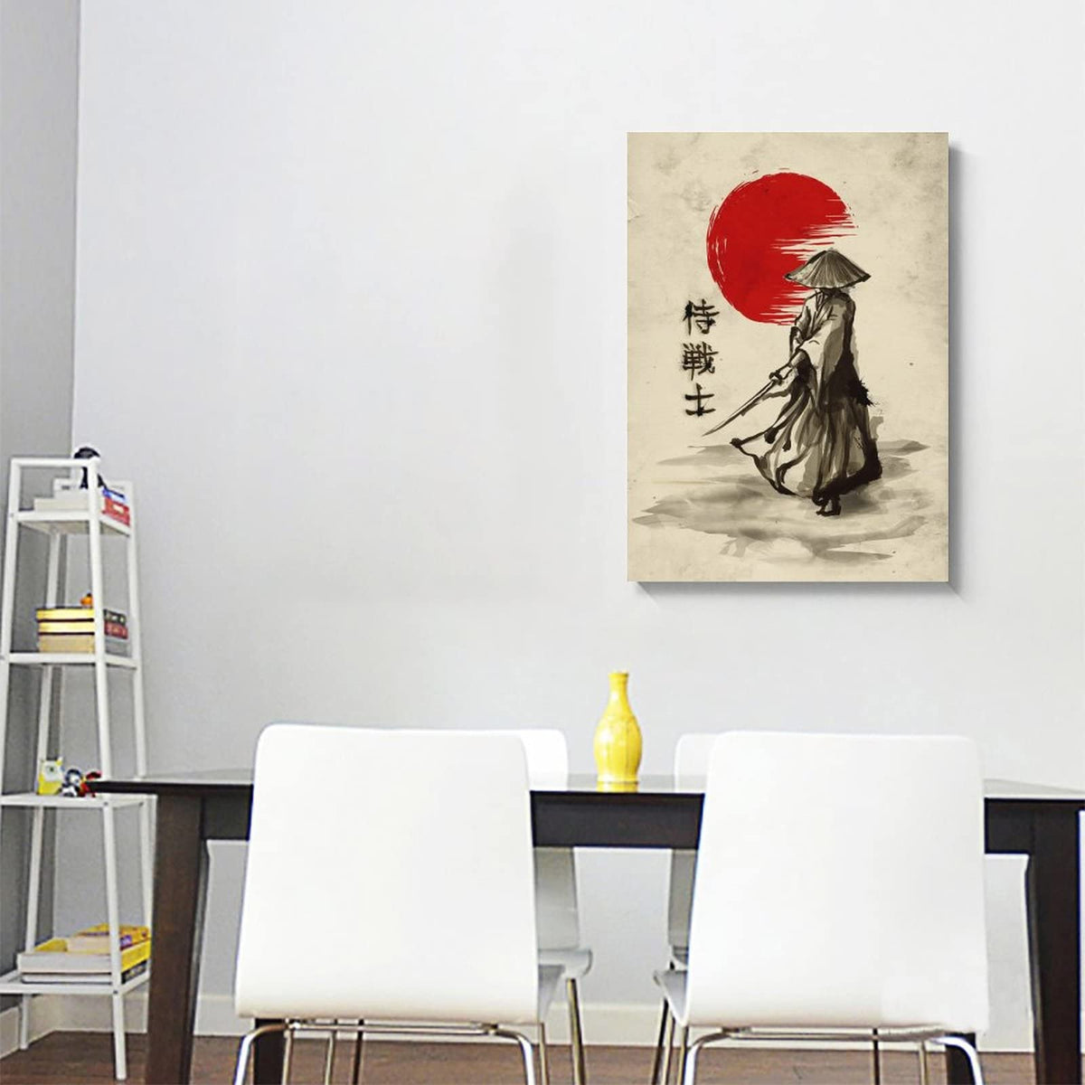 Japanese Samurai Posters Wall Art Samurai Character Red Moon Canvas Painting Home Decoration for Living Room Bedroom Unframed 24 x36 inches (36"L x 24"W / Unframe-5)