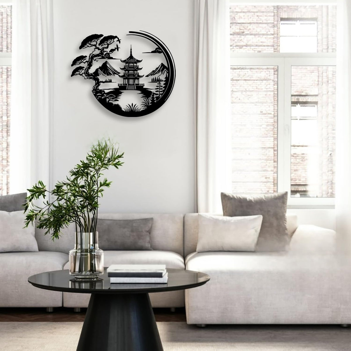 Bonsai Tree Torii Gate Metal Wall Decor (Black)