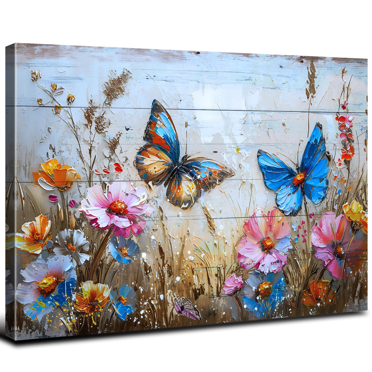 Wildflower Canvas Wall Art Butterfly Picture Wall Decor Rustic Floral Prints Poster Colorful Flowers Painting Abstract Nature Floral Landscape Artwork for Kitchen Living Room Home Decoration 24x36" (36"L x 24"W / Butterfly)