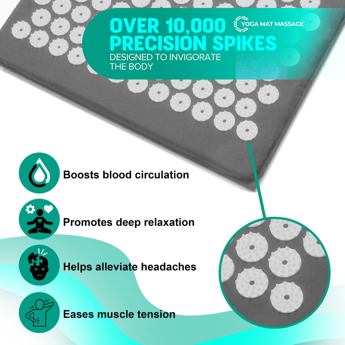 Sivan Acupressure Mat & Pillow Set for Back & Neck (Gray/White / Large)