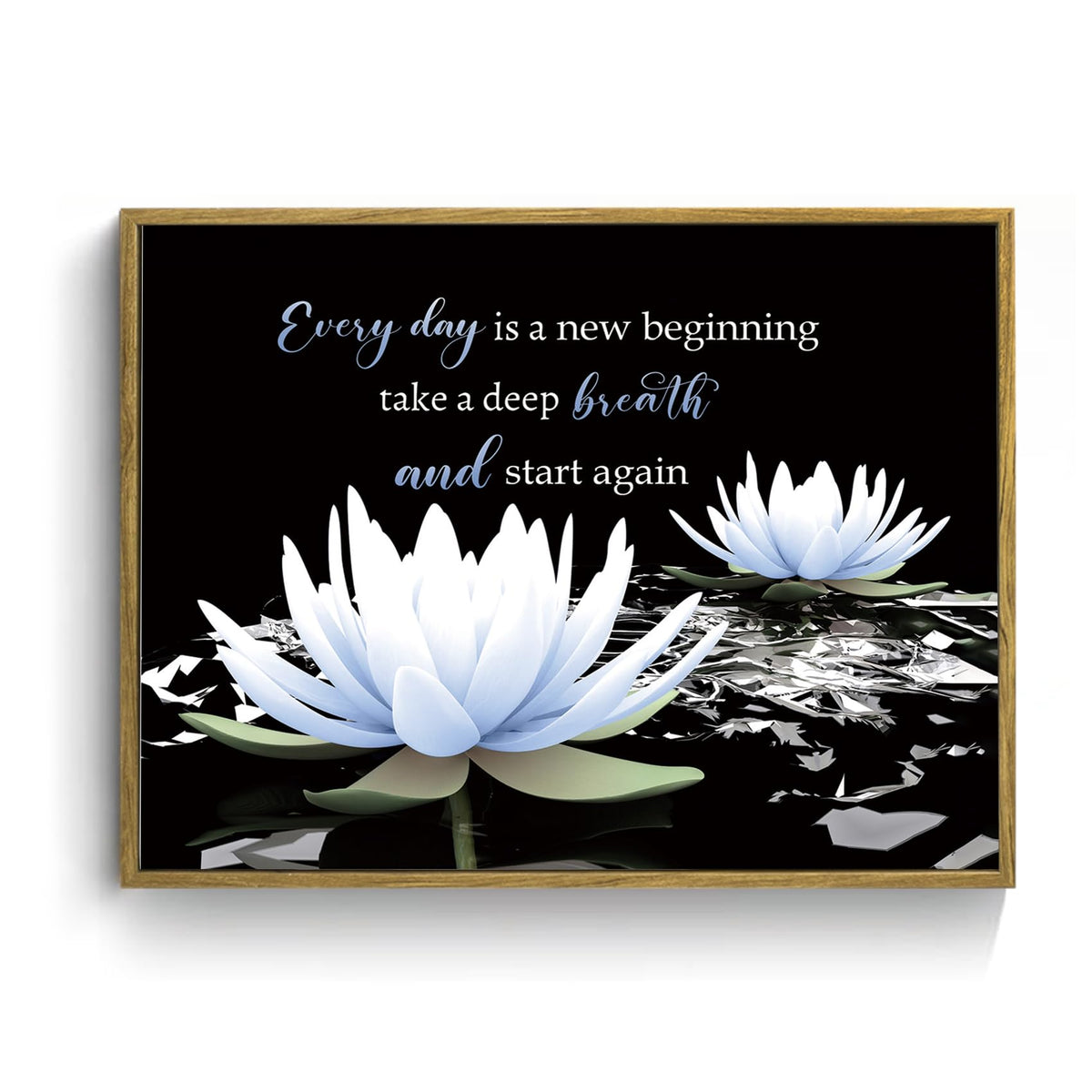 Black and Blue Floral Framed Wall Art Inspirational Quotes with Water Lily Wall Art for Living Room Zen Black Canvas Wall Decor for Bedroom Bathroom Home Office Ready to Hang 12L x 17W Inch (Blue / 12"L x 17"W)