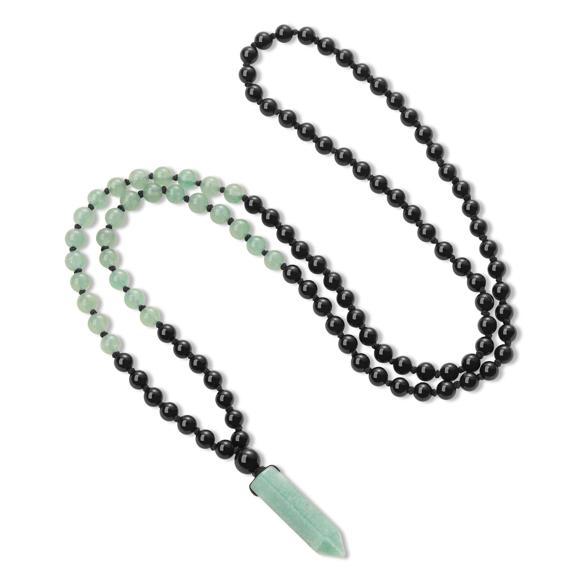 Handmade 108 Beads Prayer Necklace for Yoga Meditation (Onyx & Green Aventurine)