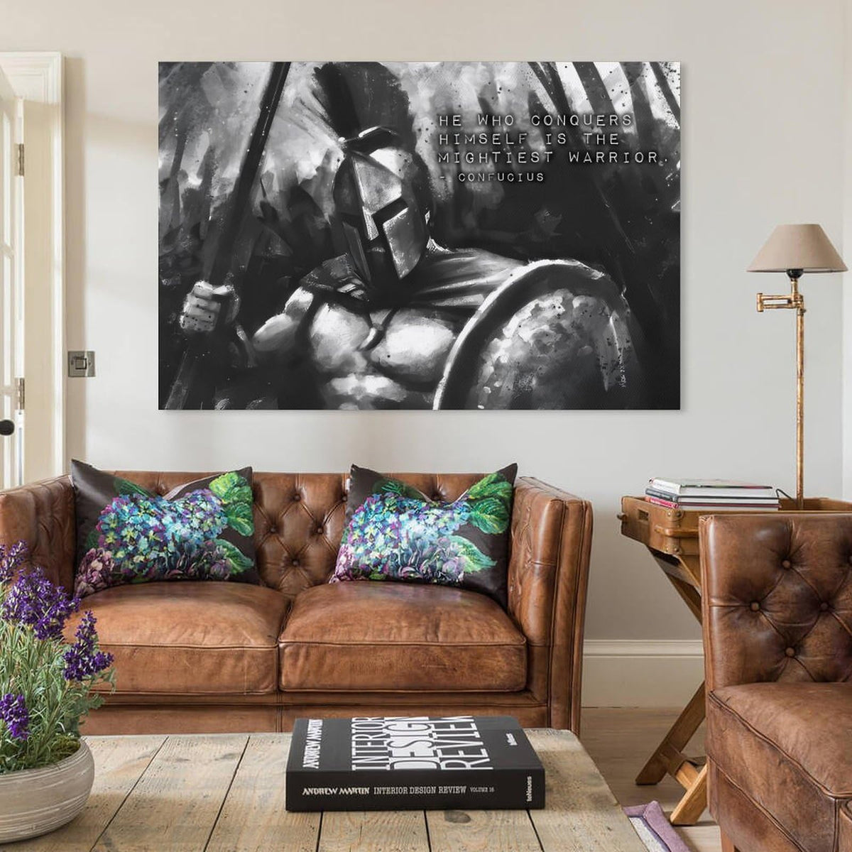 He Who Conquers Himself Confucius Quote Canvas Printing Wall Art Prints Wall Decor Posters Black White Spartan Warrior Motivational Decor for Living Room Bedroom Office Nordic 08x12inch (style / 08x12inch(20x30cm) Unframe)