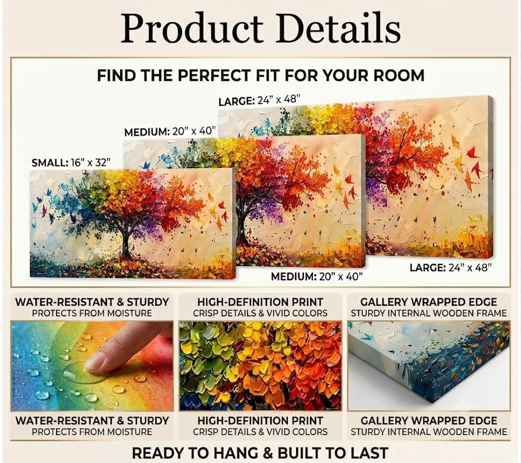 Large Colorful Tree of Life Canvas Wall Art (Colorful Tree / 32"L x 16"W)