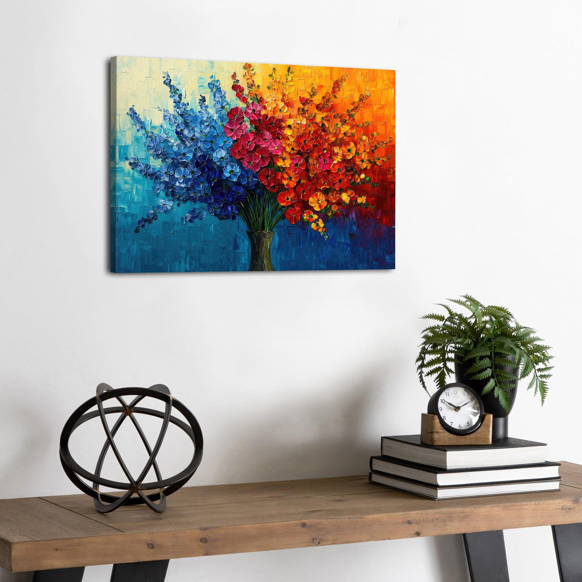 Colorful Flower Wall Art Teal Red Orange Wildflower Painting Abstract Texture Botanical Picture Canvas Prints for Living Room Floral Poster Modern Framed Artwork Bathroom Bedoom Home Decoration 12x16 (16"L x 12"W / Abstract Bouquet)