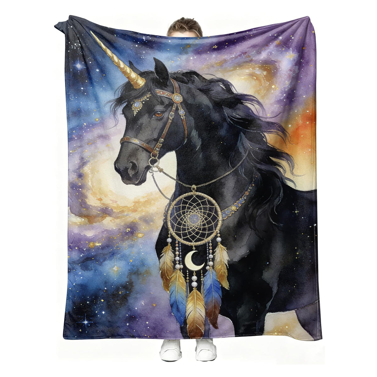 Unicorn Throw Blanket Mythical Dreamcatcher Cozy Soft Plush Flannel 60"X80" (Unicorn / 60"X80")
