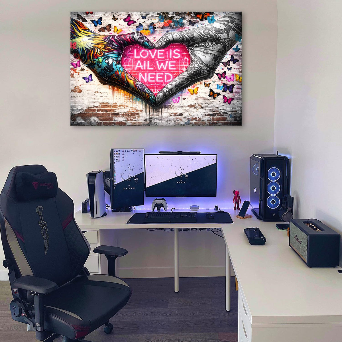 Graffiti Wall Art Banksy Hands Wall Decor Colorful Love Heart Picture Decor Abstract Gesture Canvas Painting Prints Banksy Street Pop Art Poster Modern Cool Artwork for Living Room Decorations 32x48” (48"L x 32"W / Banksy Hand)