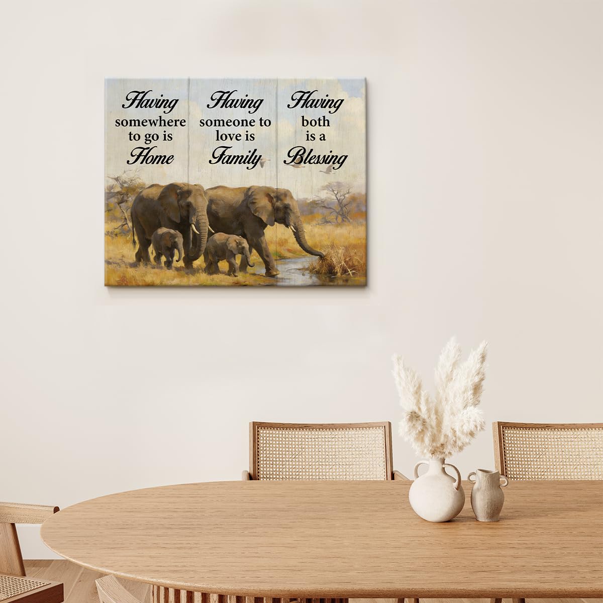 Elephant Family Love Canvas Wall Art Family Home Blessing Poster Wall Decor (Elephant Family Love)