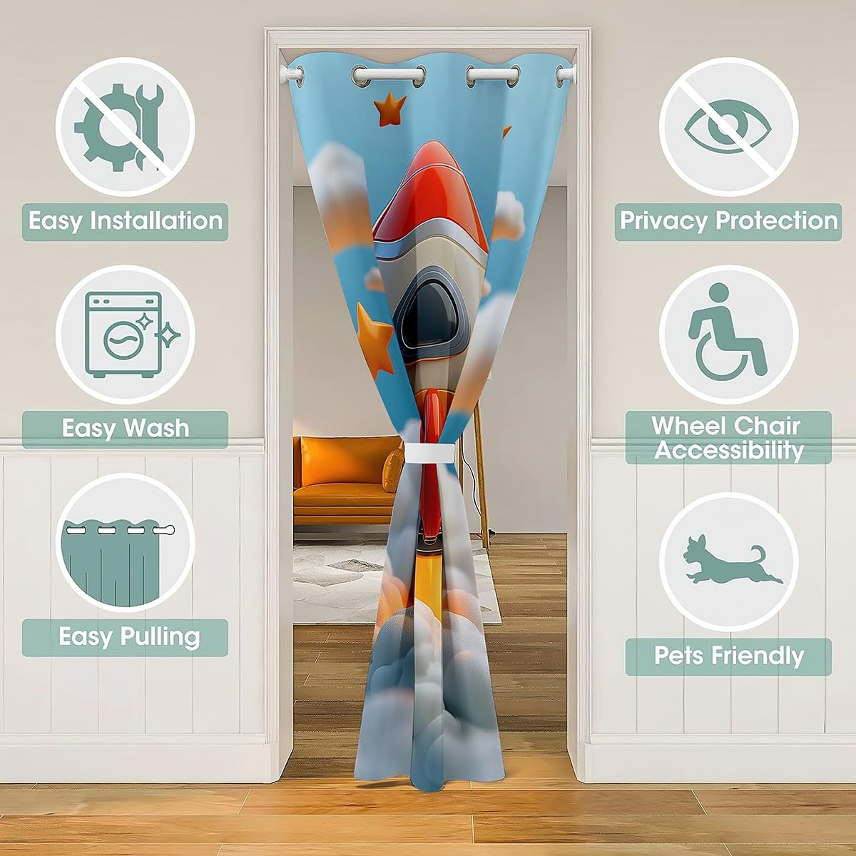 Aircraft Door Curtain for Doorway Privacy 52x84 Inch 1 Panel Kids Helicopter Flying Plane Closet Cover Teens Travel Decor Room Divider Curtain Breathable Soft Lightweight Room Decor (Orange Blue / 52"W x 84"L (Pack of 1))