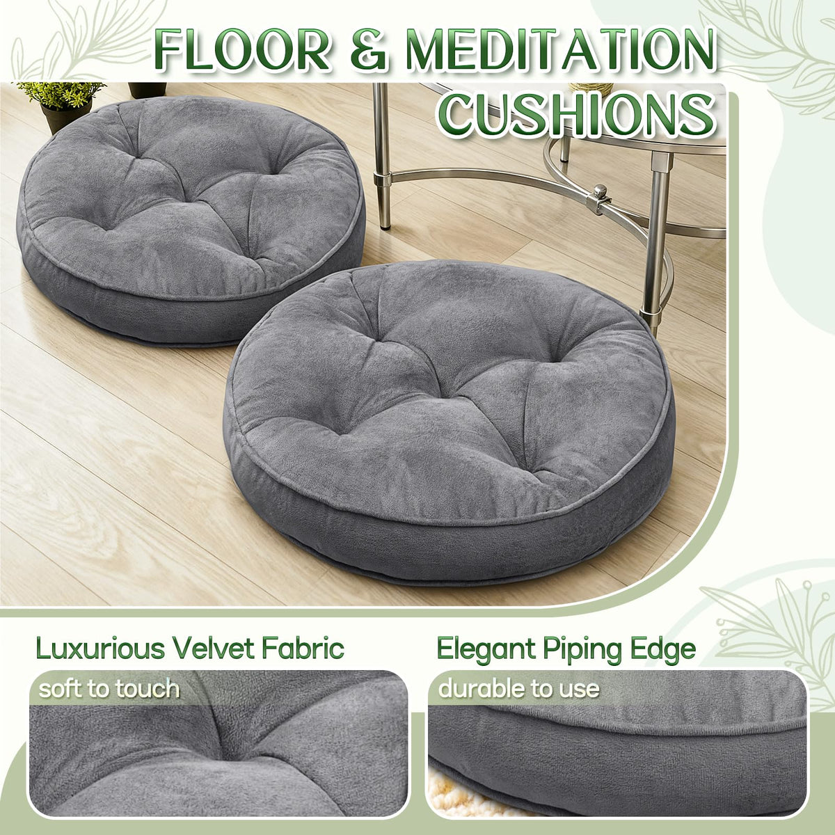 Floor Pillow Set of 2 (Round | Grey / 20x20 Inch(Pack of 2))