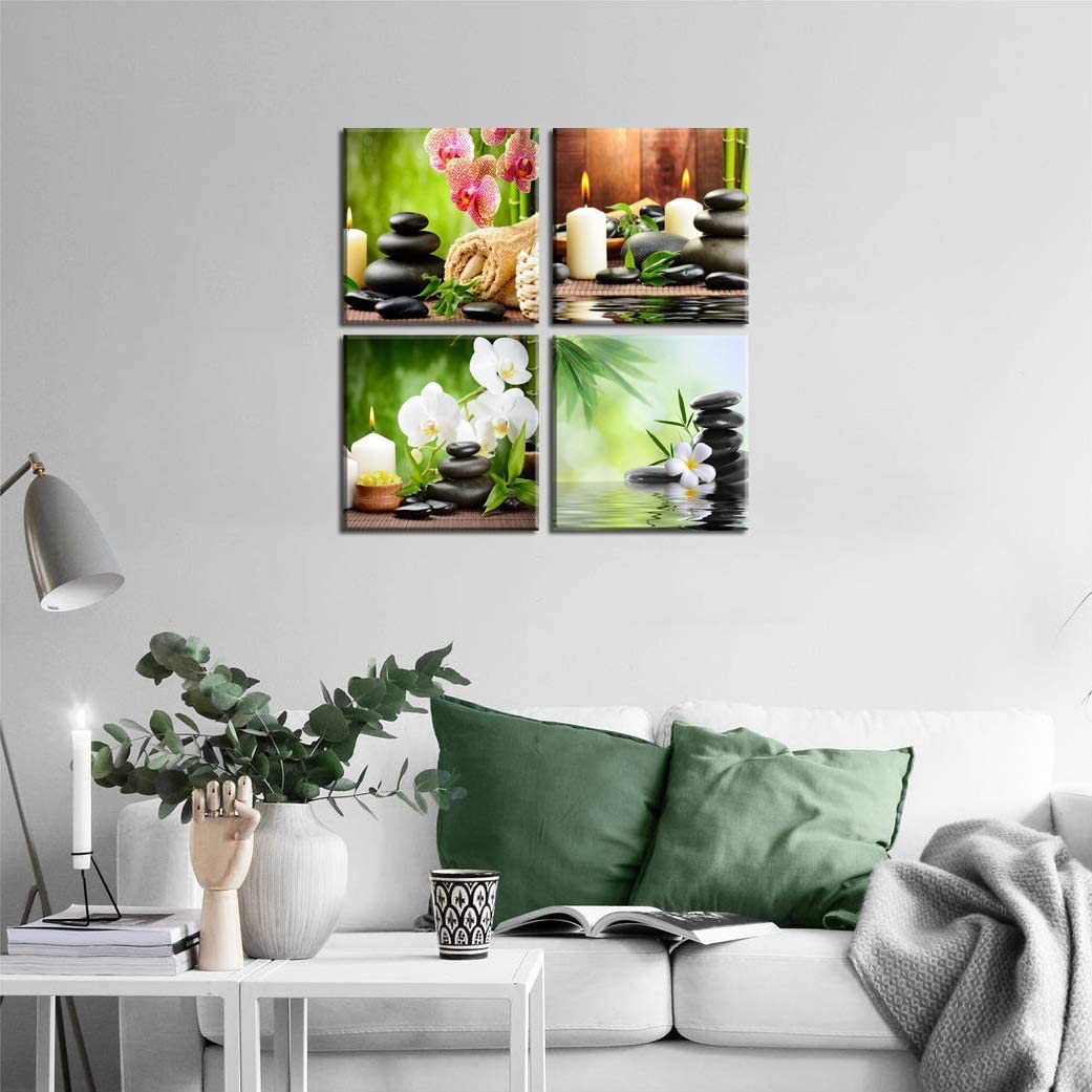 Spa Massage Behandlung Gemälde mit Bambus und Frangipania (14X14inchX4 / orchid &zen)