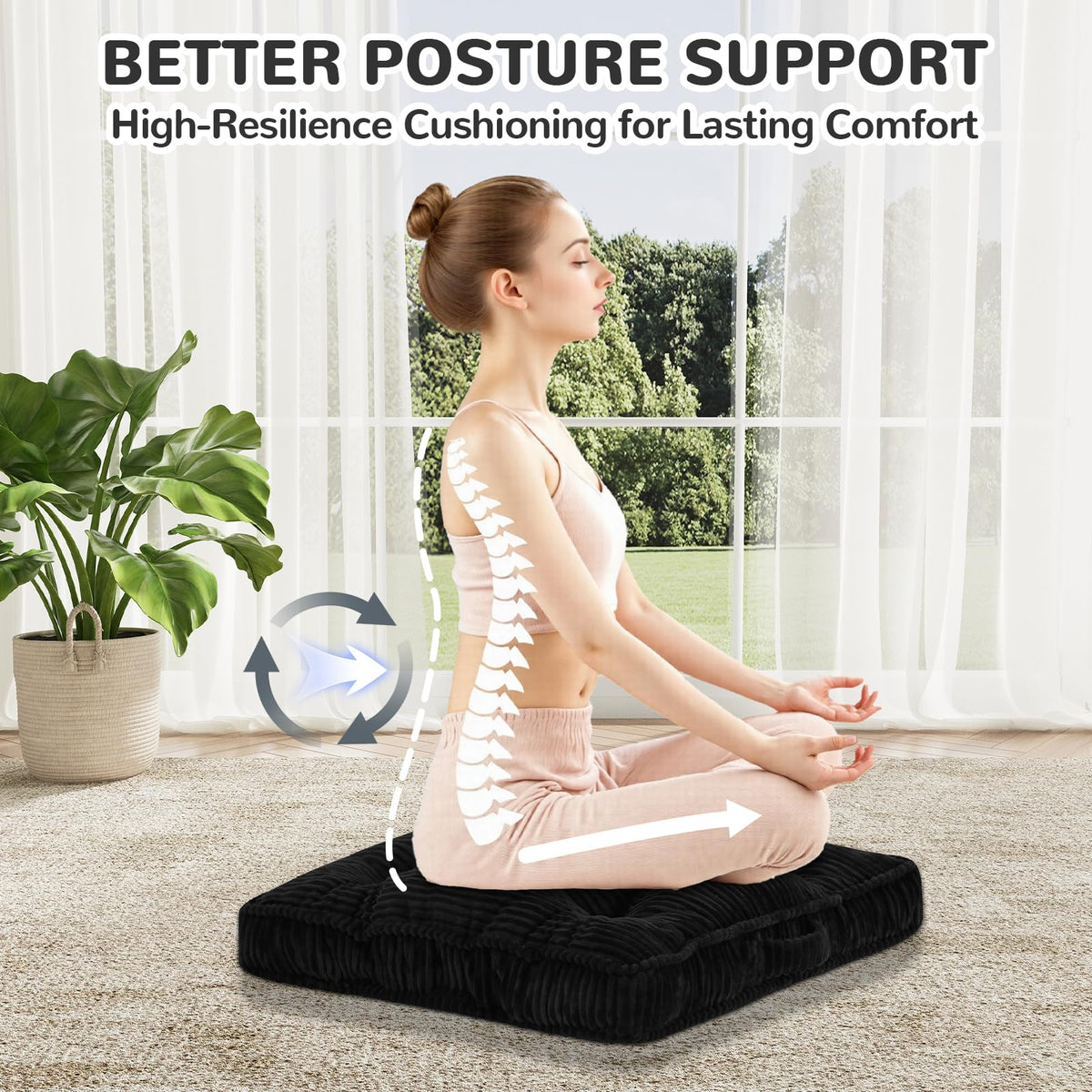Floor Pillow Set of 2 (Black / 22x22x4 inch)