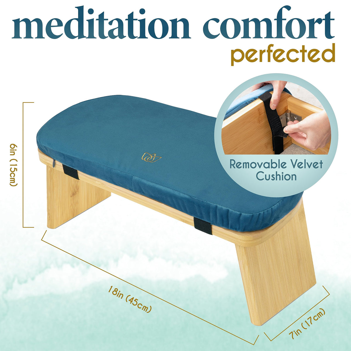 Bamboo Meditation Bench Foldable Ergonomic Prayer Stool Cushion (Sage Green)