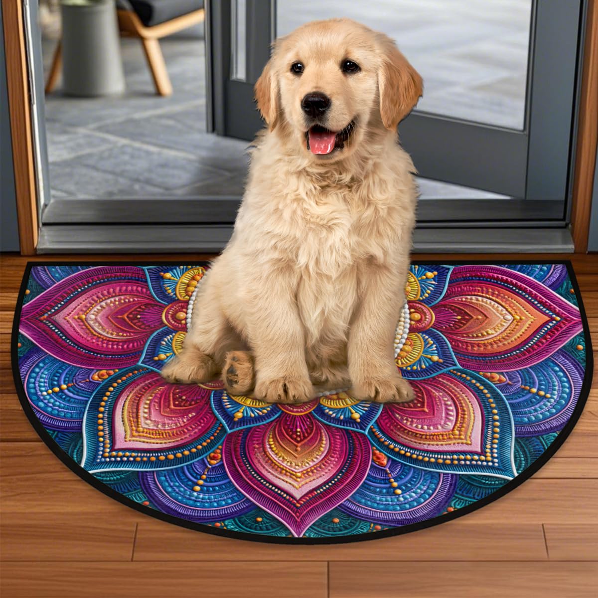 Flower Half Round Rug Half Moon Door Mat Half Circle Rugs (B:d-color 1)