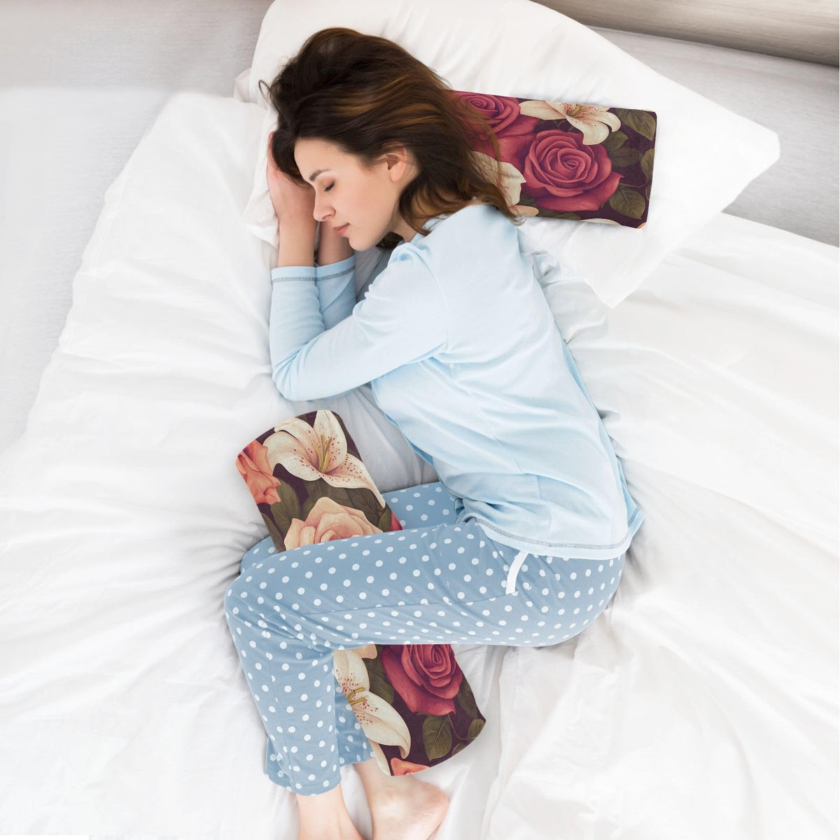Roses and Lily Flowers Neck Roll Pillow Bolster Round Health Memory Foam Long Cervical Cylinder Pillows with Removable Washable Cover for Body Bed Legs Back Yoga (Roses and Lily Flowers)