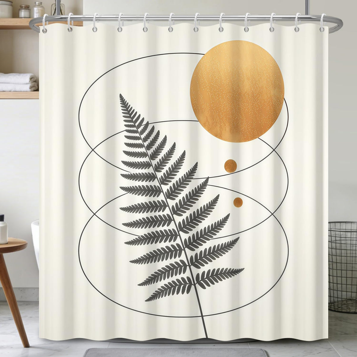 71″ x 74″ Modern Abstract Botanical Shower Curtain with Hooks (Geometric Pattern)