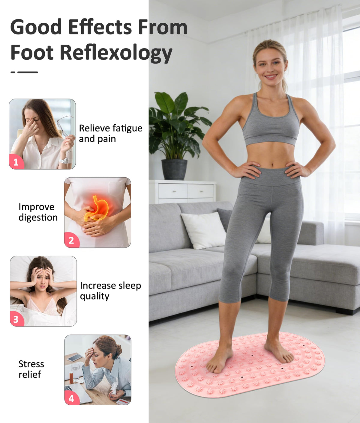 Silicone Foot Massage Acupressure Mat with Reflexology Points 30'' x 18'' (Pink)