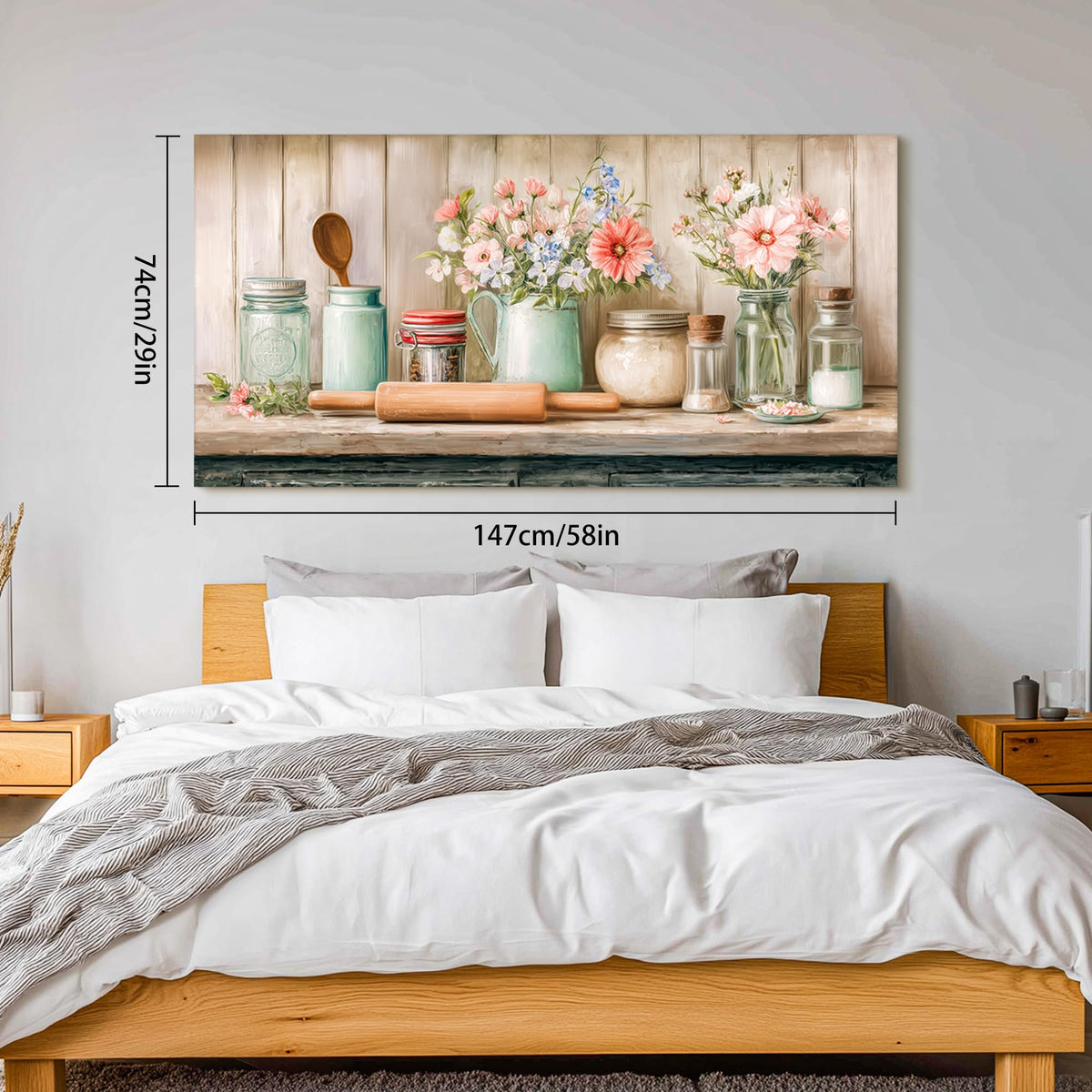 Oversized Large Vintage Kitchen Wall Art Prints (Farmhouse Vintage Kitchen / 58"L x 30"W)