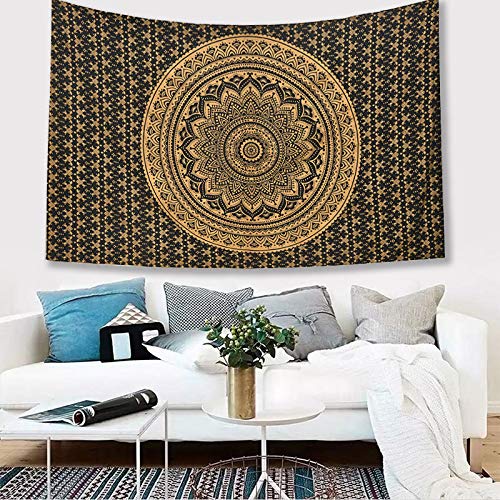 Ombre Wall Hanging Bohemian Tapestry (Black Gold / 60"L x 54"W)