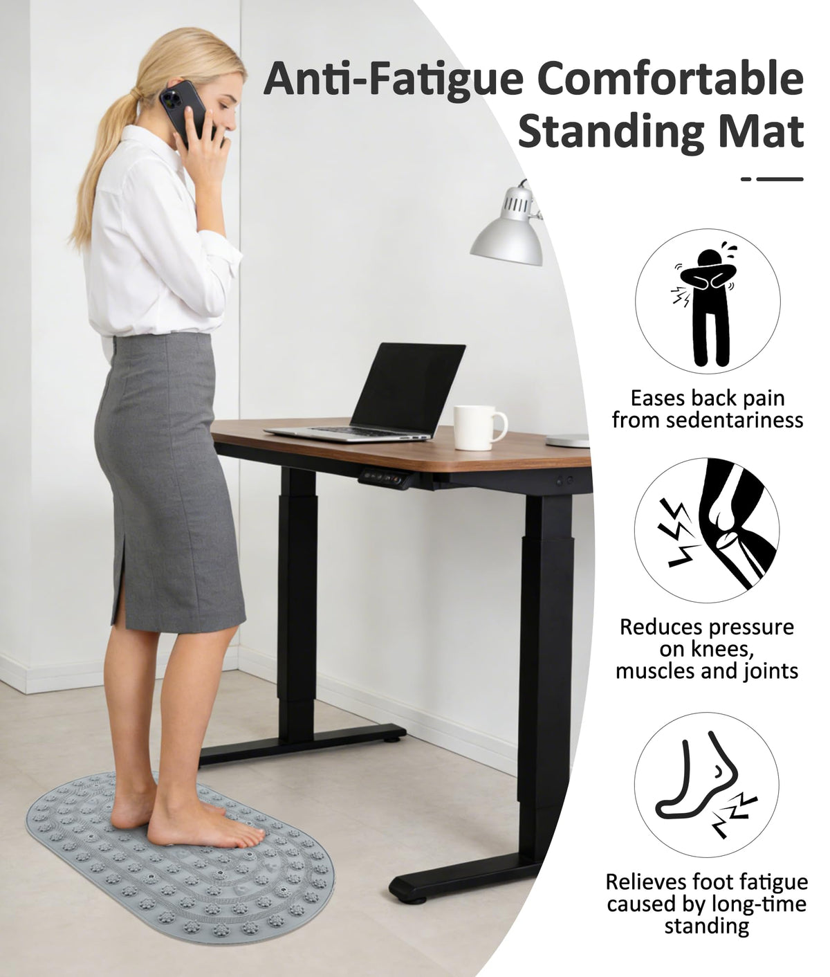 Silicone Foot Massage Acupressure Mat with Reflexology Points 30'' x 18'' (Grey)