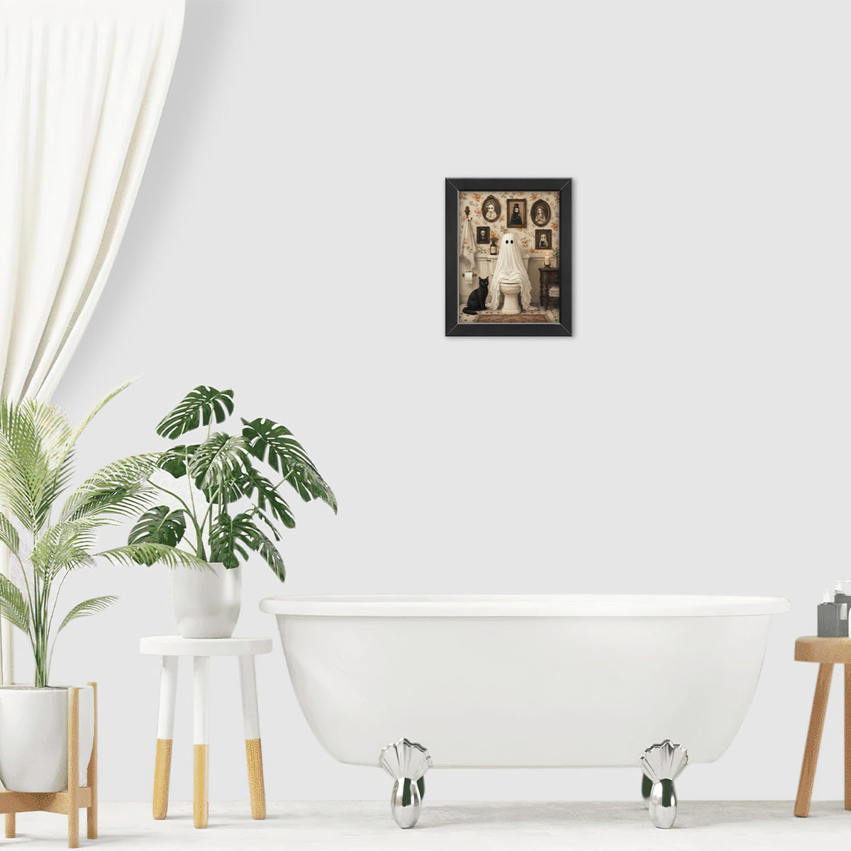 Ghost Bathroom Decor Wall Art (Framed Bathroom Art 924 / 10"L x 8"W)