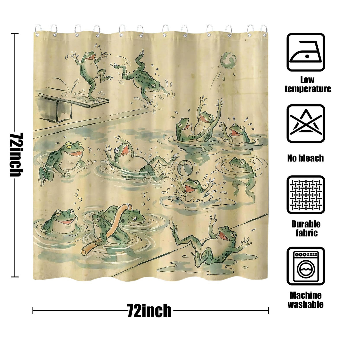 Playful Frogs Shower Curtain Set (72"W x 72"L (Pack of 1) / Yellow)