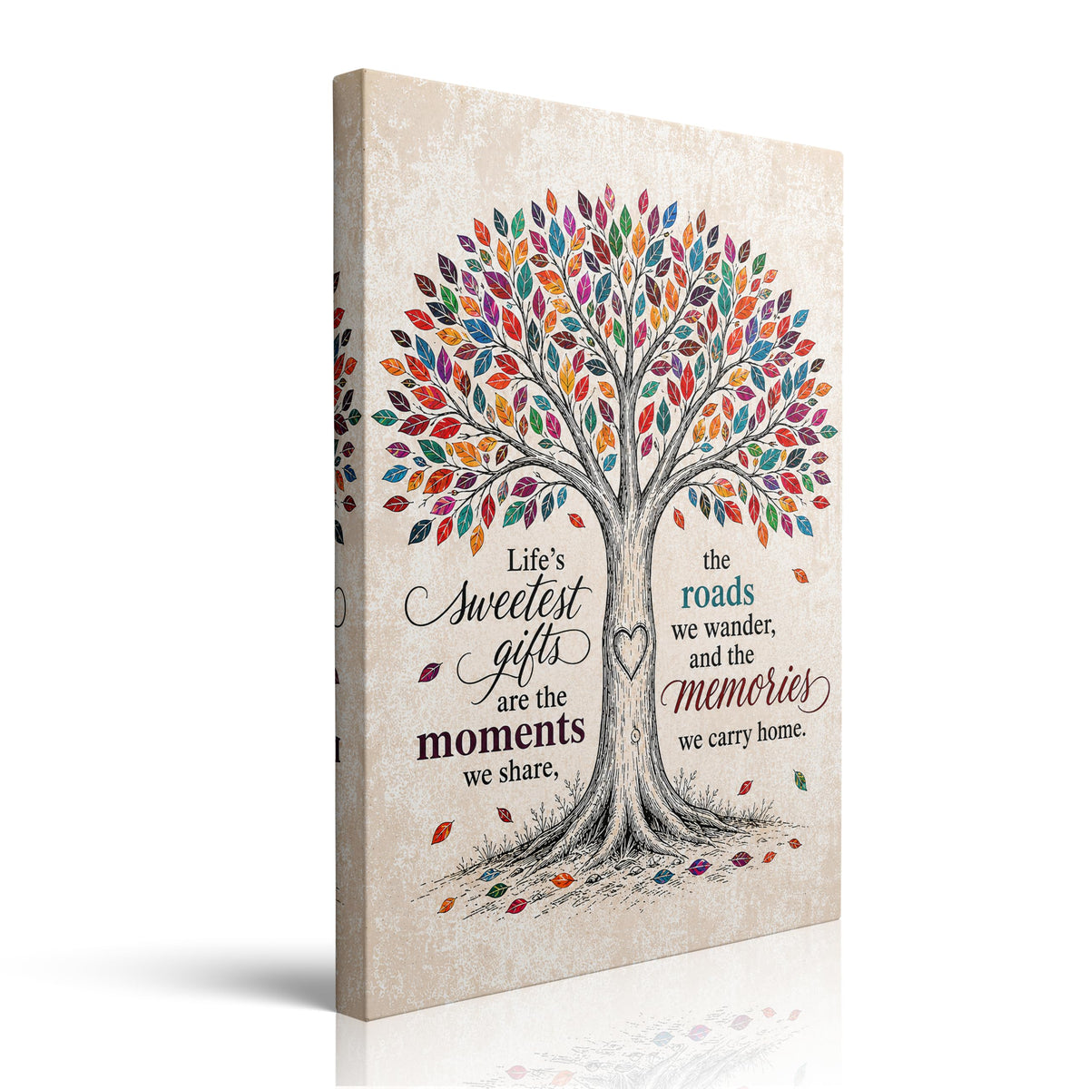Life Journey Canvas Wall Art Framed Colorful Tree Inspirational 16x24 Inch (Tree Family Quote / 24"L x 16"W)