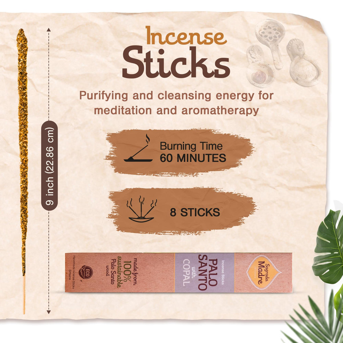 8pcs Wildly Harvested Thick Palo Santo Incense Sticks (Palo Santo (Pc X 3))