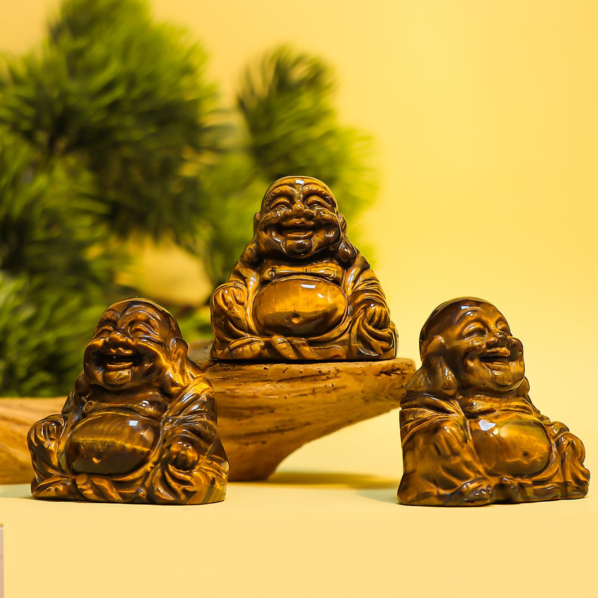 2.0" Yellow Tiger Eye Laughing Buddha Statue (Yellow Tiger Eye)