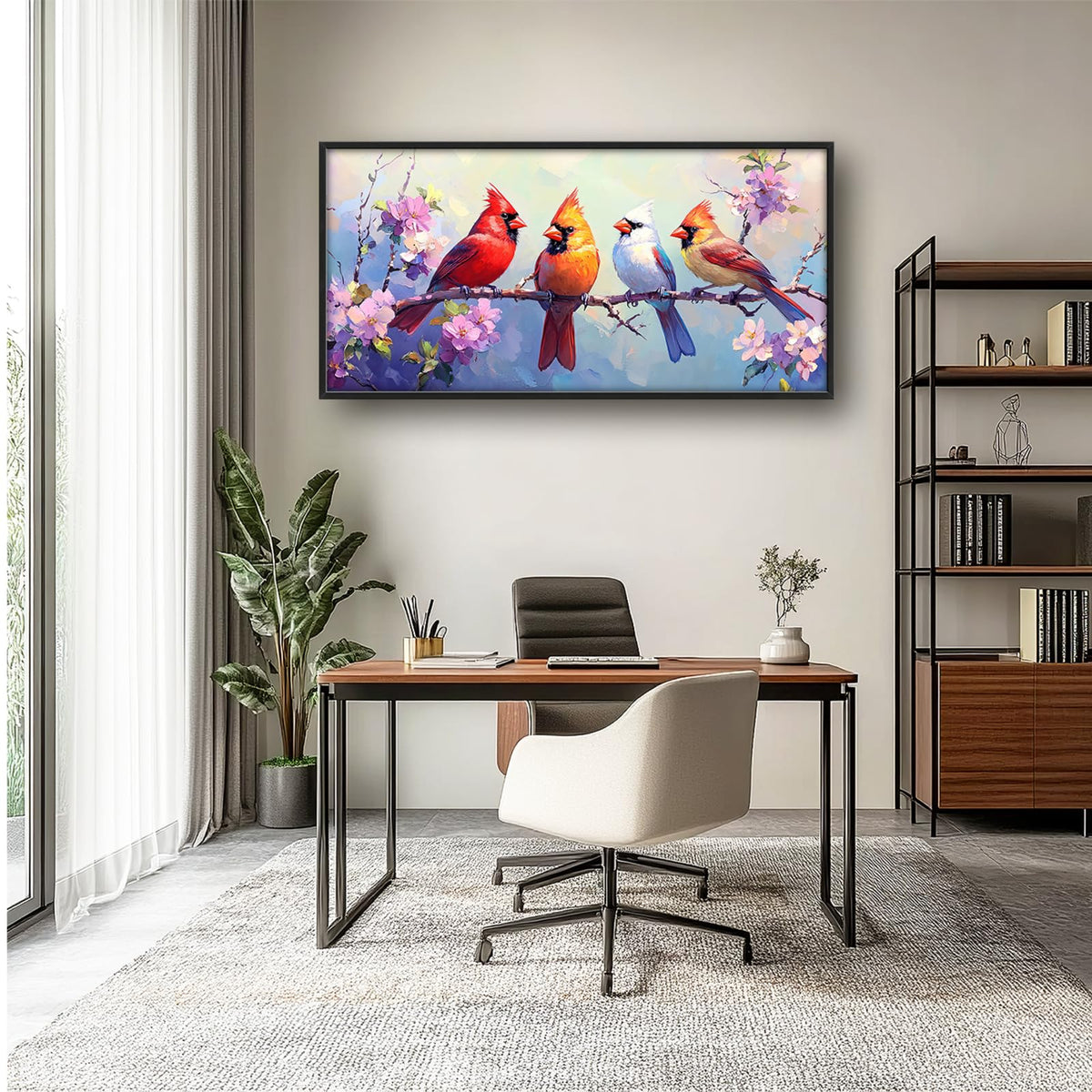 Cardinal Bird Large Wall Art Red Cardinal Framed Wall Decor Bird Canvas Painting Pictures for Living Room Dining Room Bedroom 30"x60" (Cardinal Bird / 60"L x 30"W)