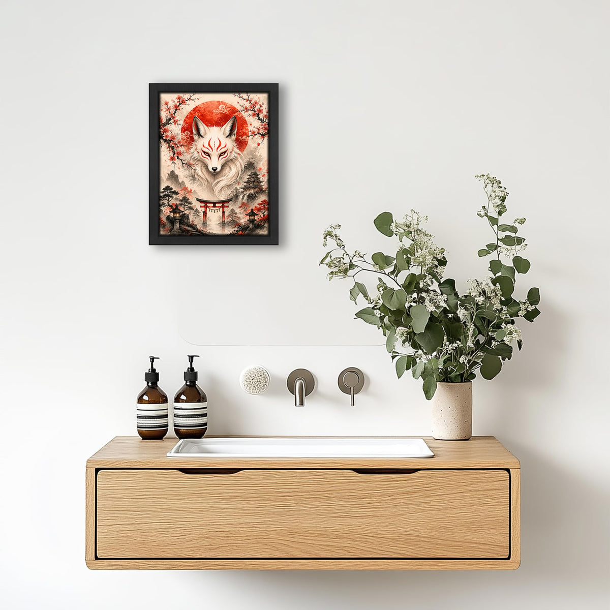 Japanese Fox Decor Wall Art (Wall Art Framed 48 / 10"L x 8"W)
