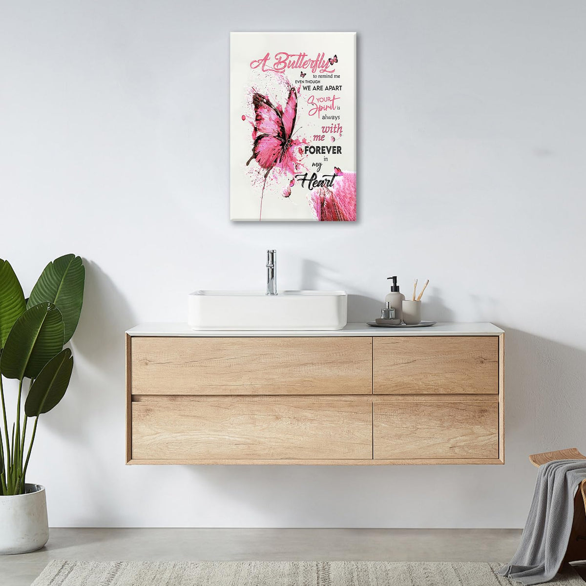 Pink Butterfly Wall Art Watercolor Bathroom Pictures Wall Decor Inspirational Quotes Canvas Prints Painting Framed Artwork Decoration for Bedroom Living Room Office 24"x16" (24"L x 16"W / Watercolor Butterfly-Pi)