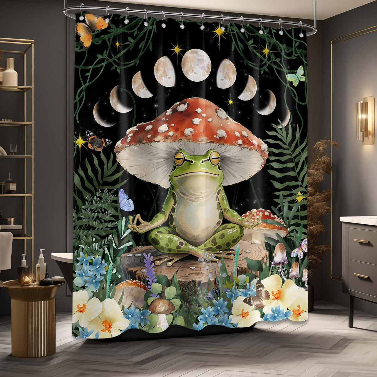 Small Stall Shower Curtain Rv Mushroom Frog (Mushroom Frog / 48"W x 72"L (Pack of 1))