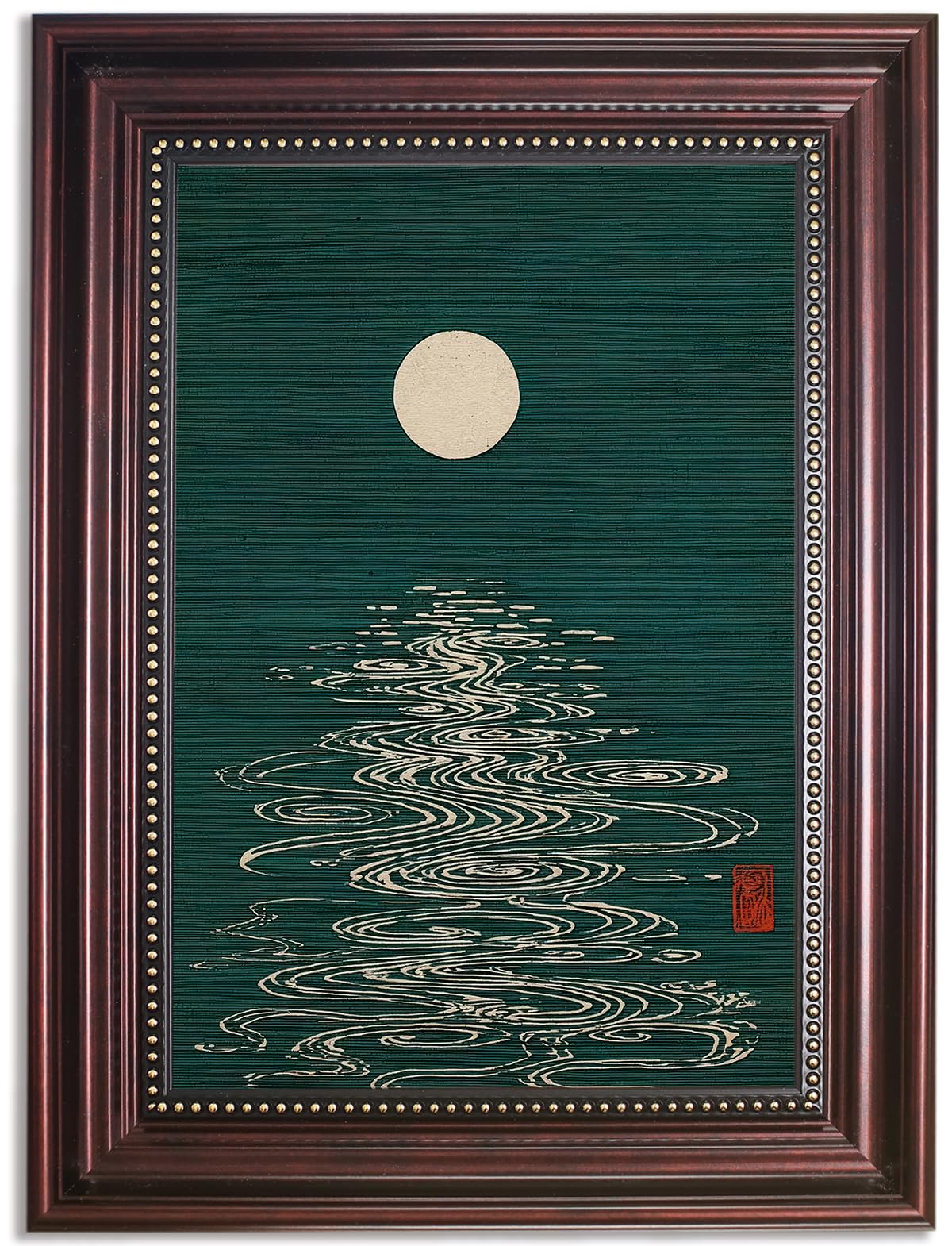 Dark Brown Framed Japanese Moon Canvas Wall Art 12x16 in (Japanese Moon / 16"L x 12"W)
