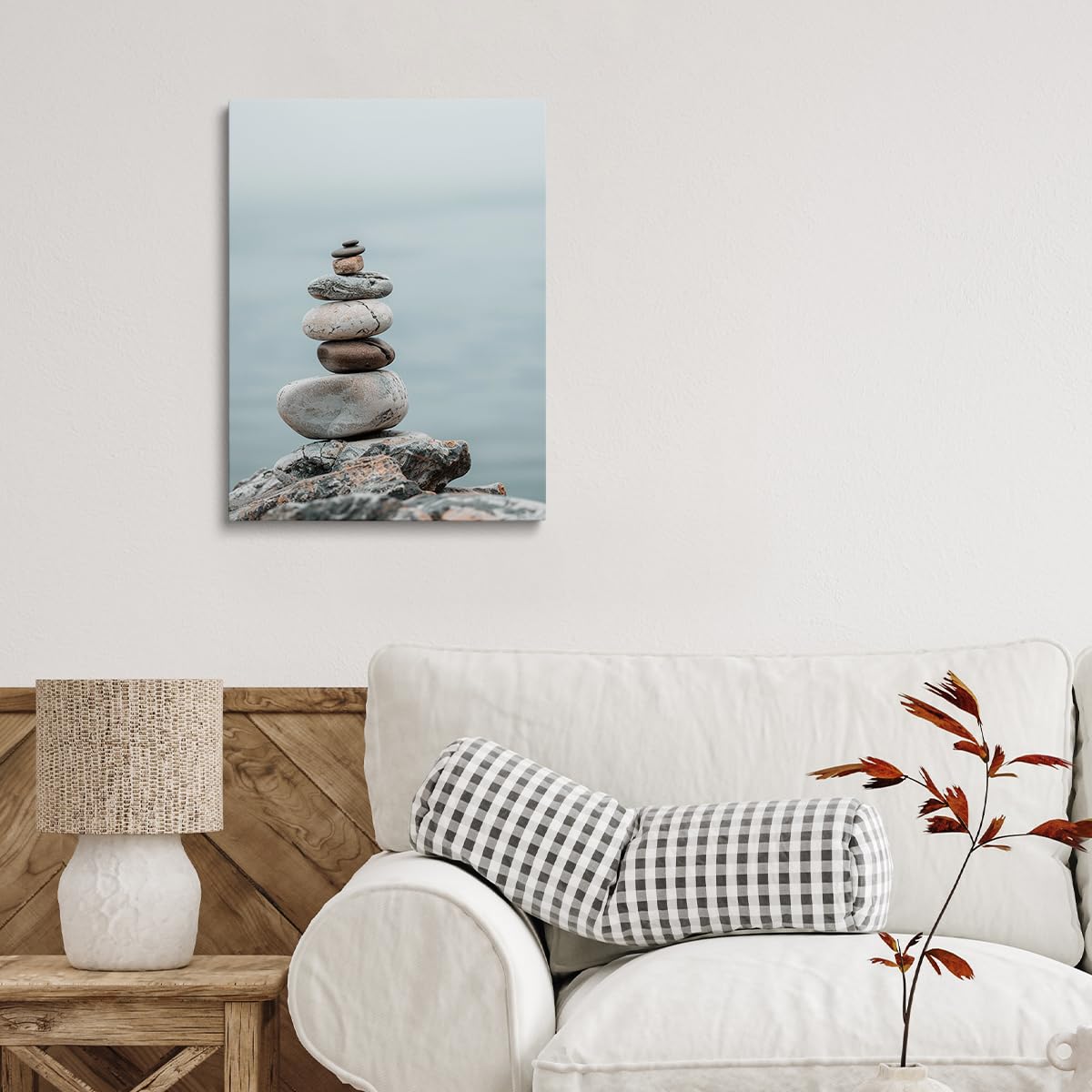 Minimal Zen Rock Stack Wall Art (Wood Framed-6 / 24"L x 36"W)
