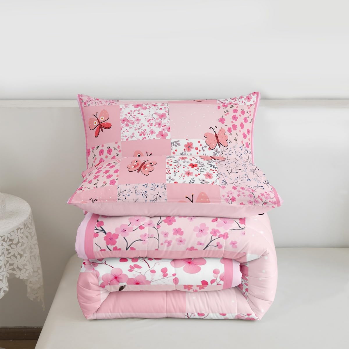 Girls Pink Comforter Set Twin Size 3 Pcs for Kids Boys Girls (Multi 821 / Twin)