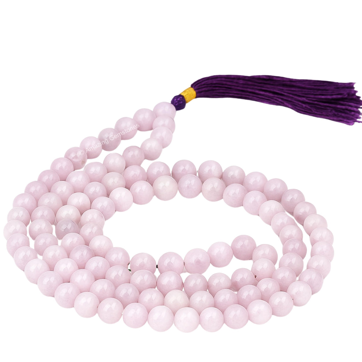 Pink Kunzite Buddhist Prayer Beads Japa Mala with 108 Meditation Beads (Without Knots / Pink Kunzite)