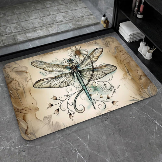 Bath Mat Bathroom Rug (Dragonflies and Flowers- / 1'8" x 2'8" (Rectangular))